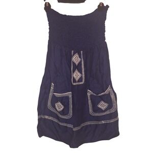 Vintage Havana Navy Blue Women's Size Small Embroidered Sleeveless‎ Dress Swim